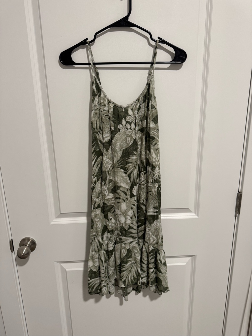 H&M Olive and White Tropical Print Slip Midi Dress